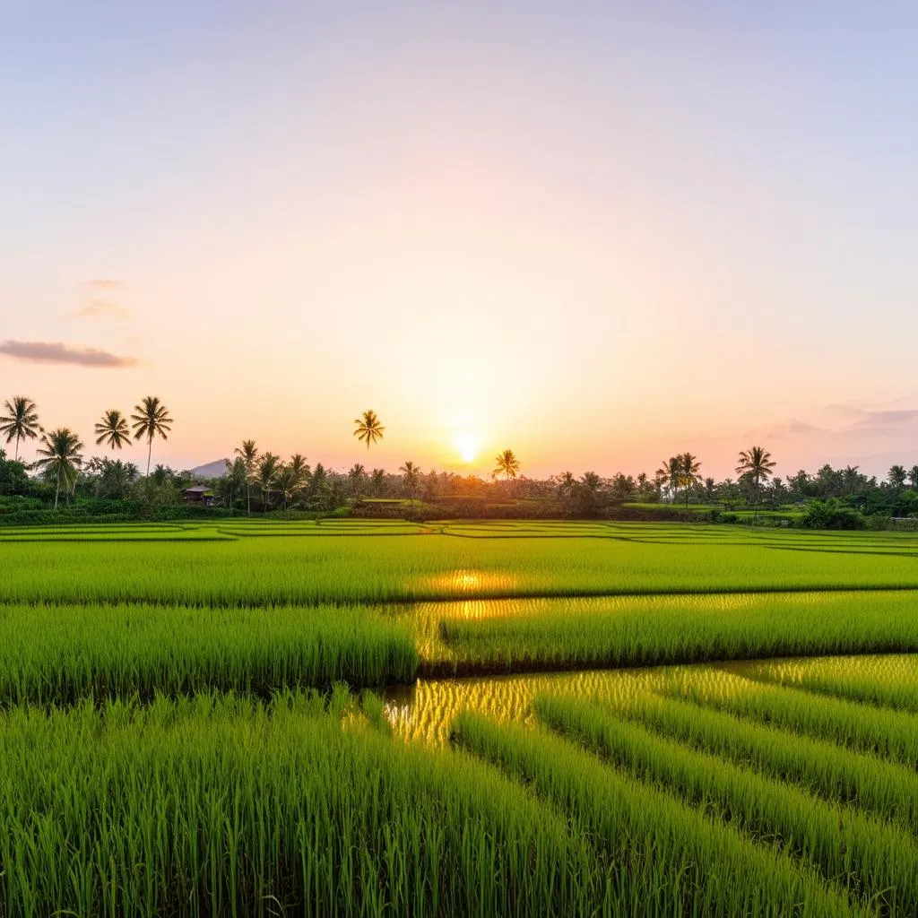 Sunset over rice paddies in Bali