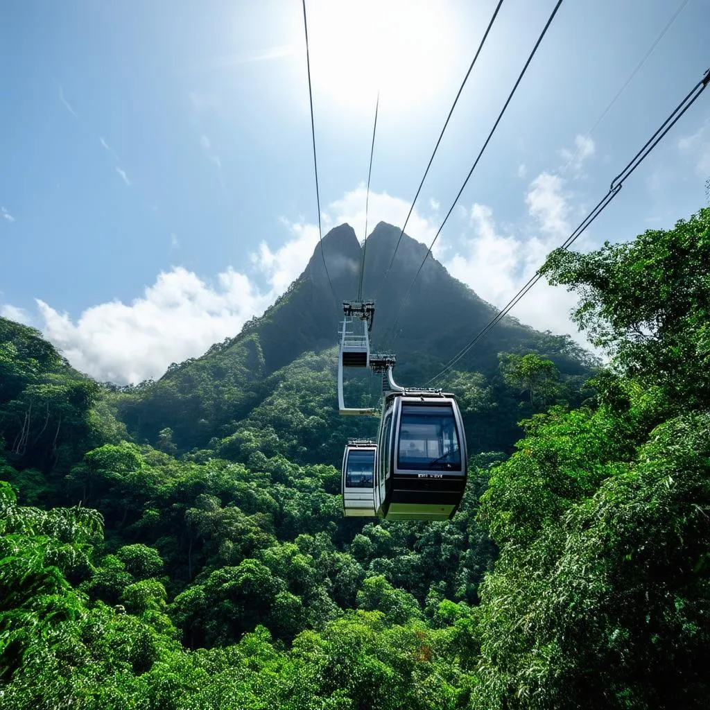 Cable Car Soaring Above Jungle