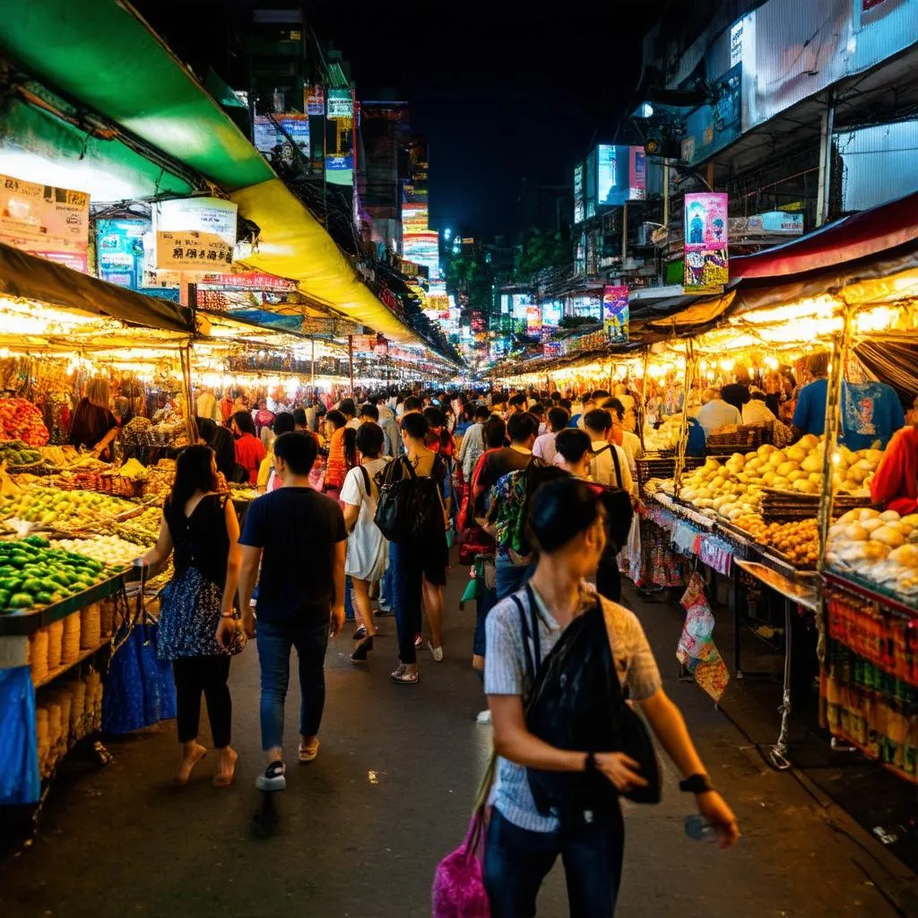 Bustling night market in Bangkok