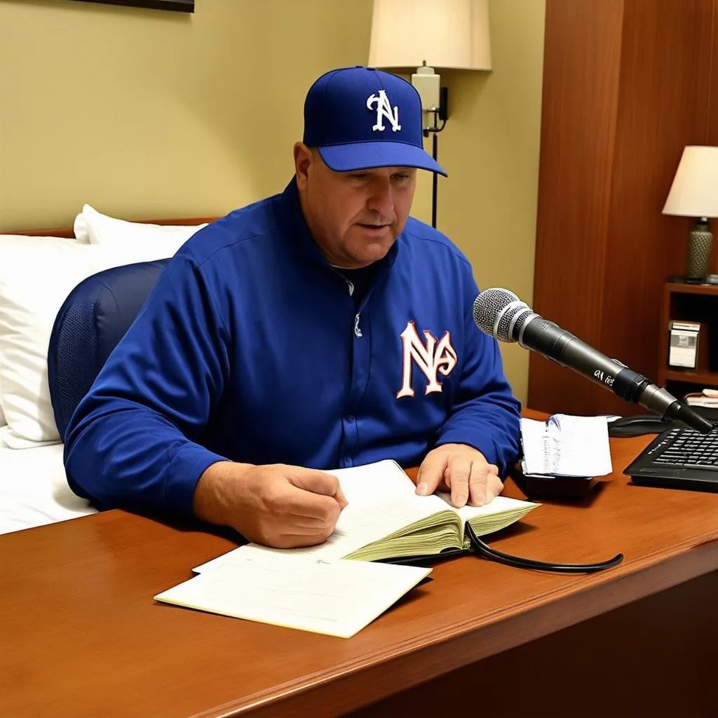 Announcer preparing for a game