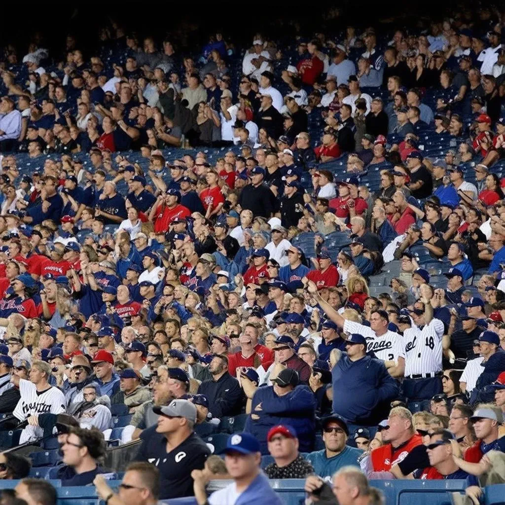 Baseball fans cheering at a game