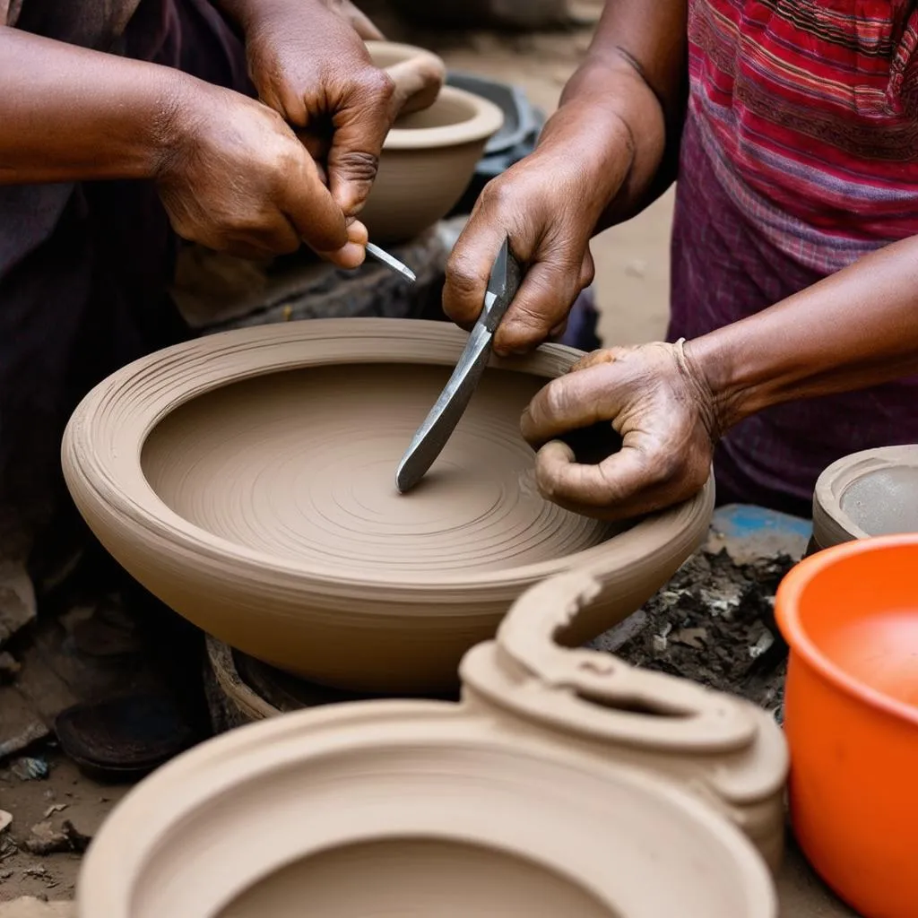 Artisan crafting pottery in Bat Trang