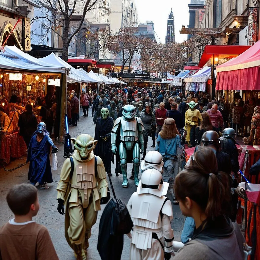 Bustling marketplace in Batuu