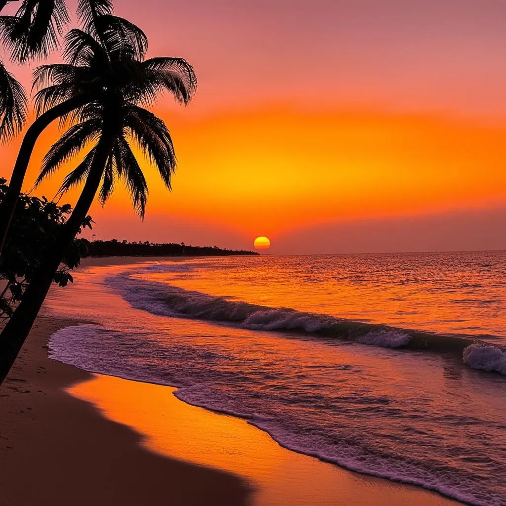 Tranquil sunset over a tropical beach