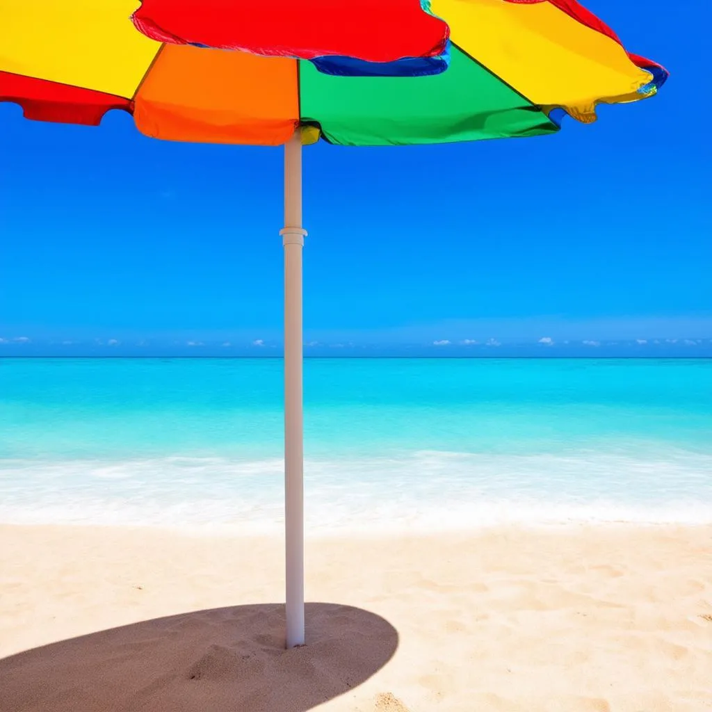 Beach umbrella on a sunny beach