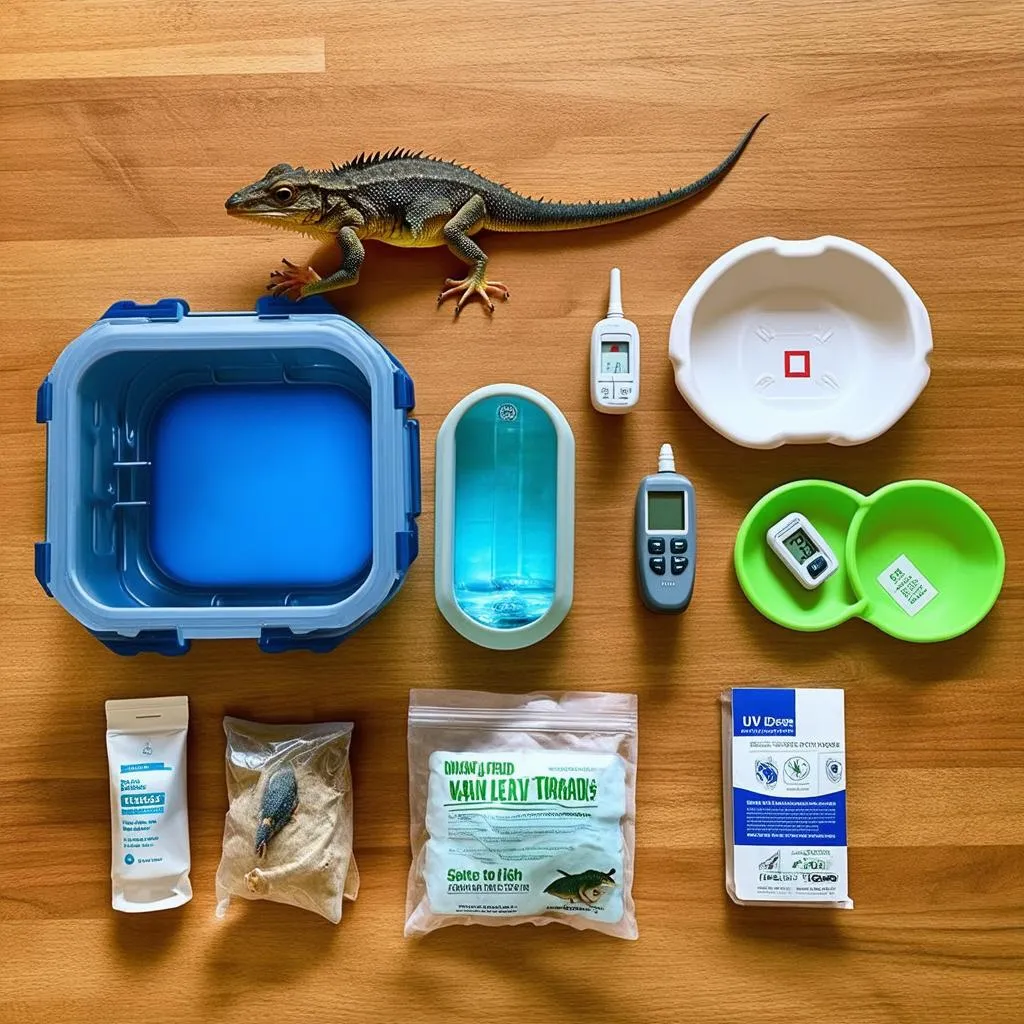 Travel essentials for a bearded dragon