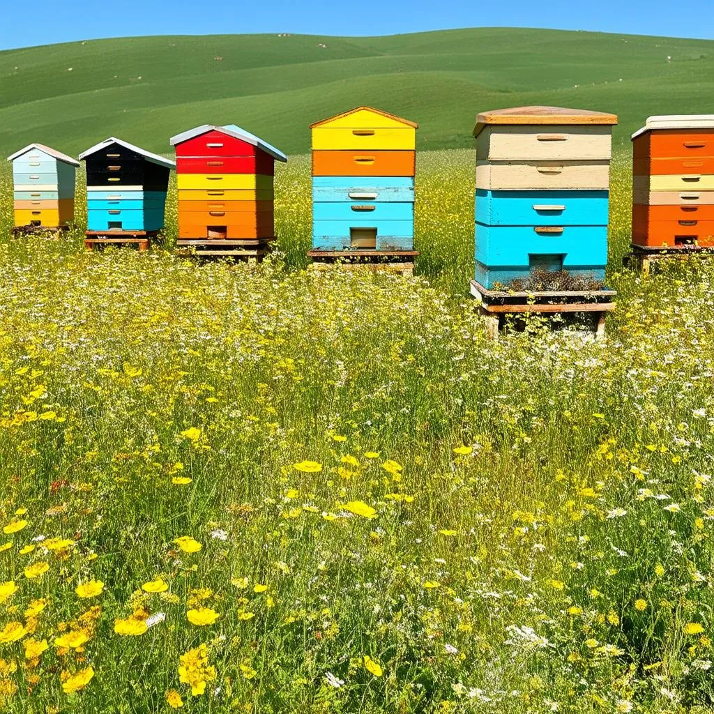 Beehives in an apiary