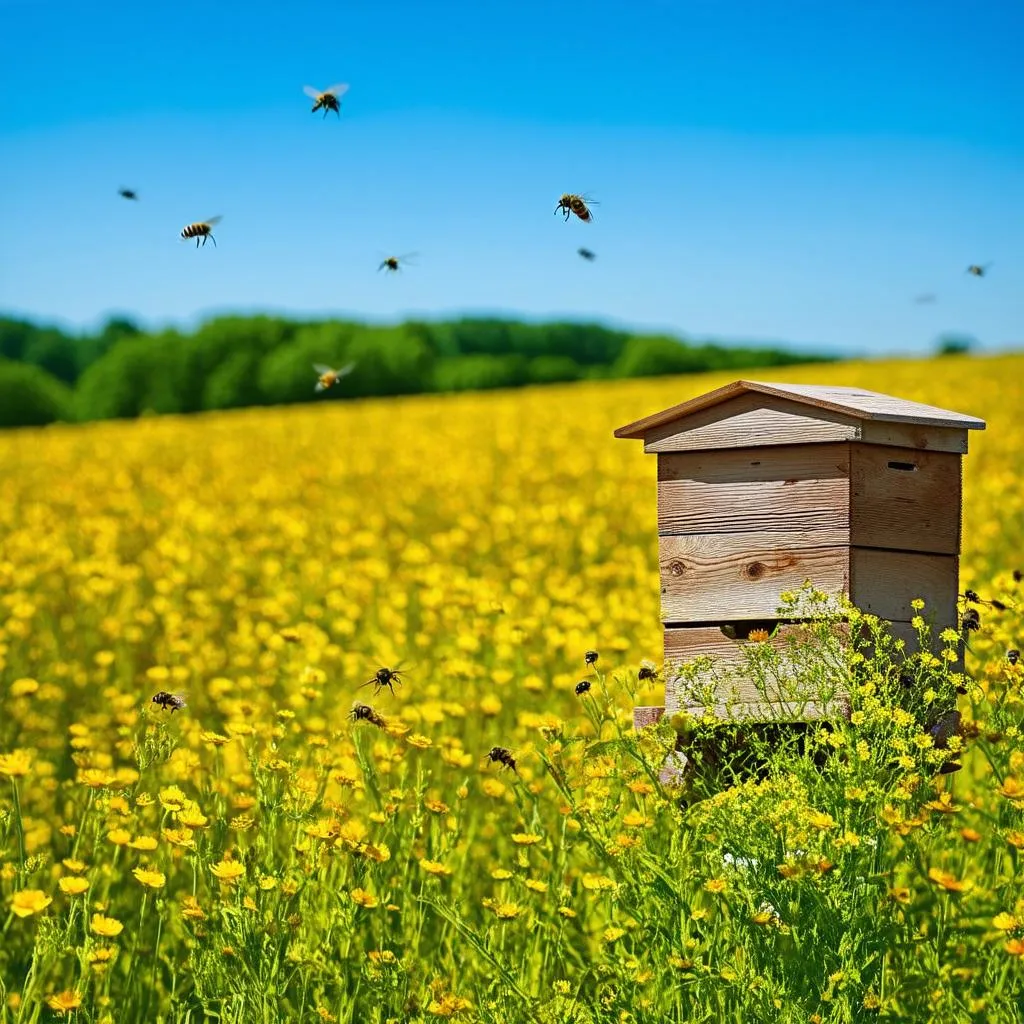 Beehive in a Field of Flowers