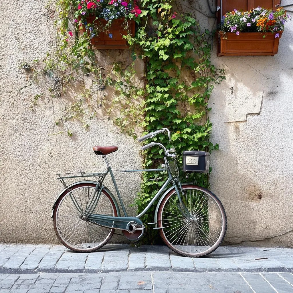 bicycle, old wall, European street