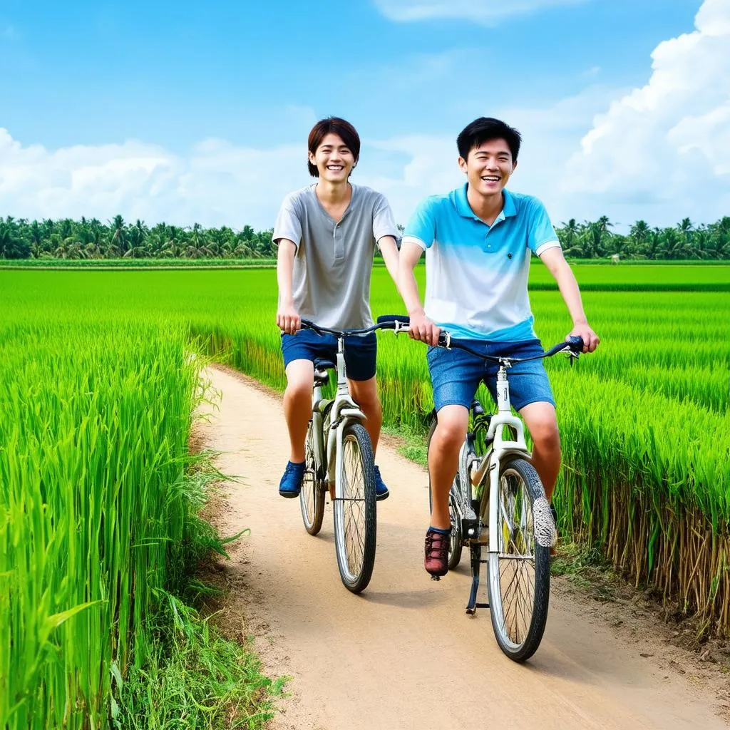 Bicycle tour in rice paddies