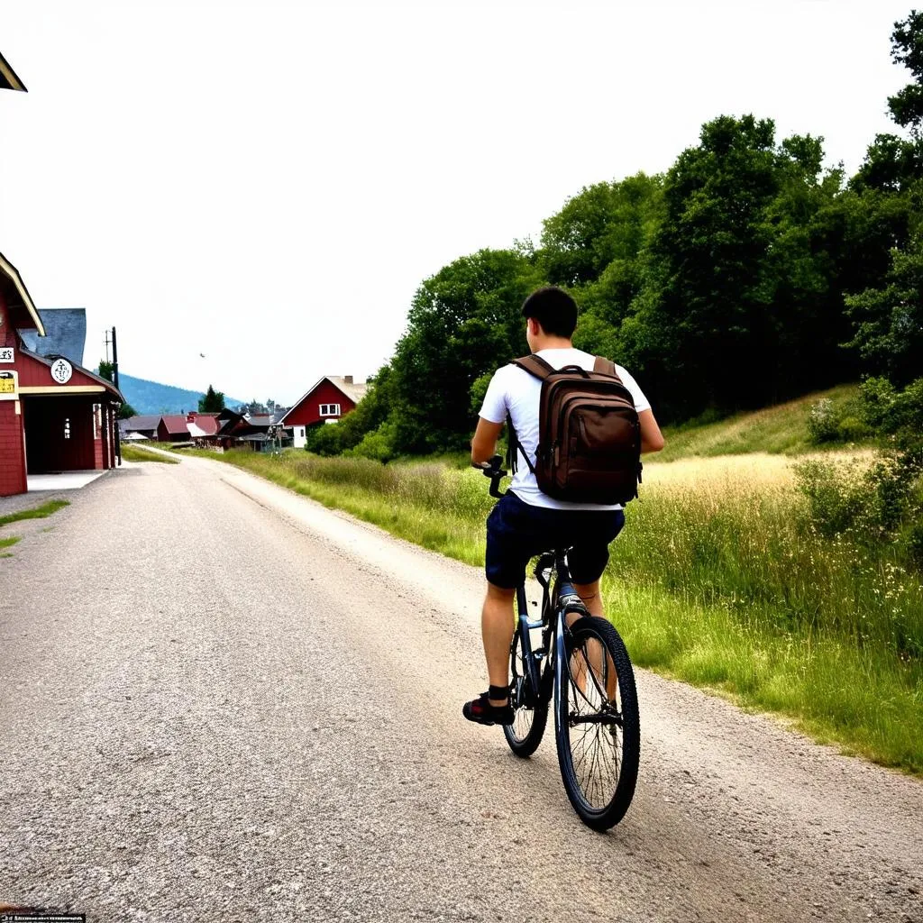 Riding a Bicycle to the Railroad