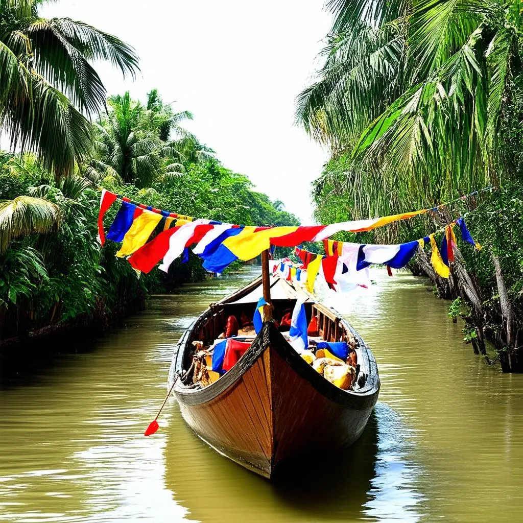 Boat on canal in Huynh Kha