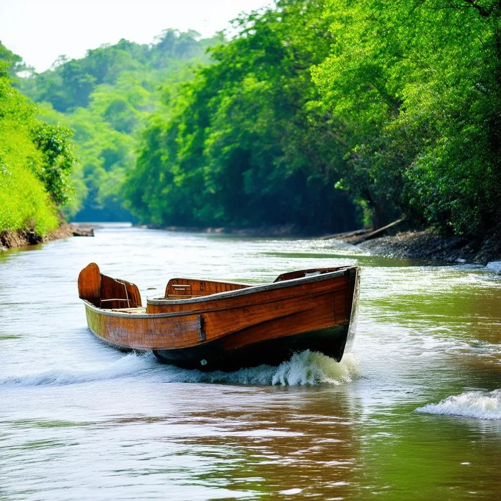 Boat Traveling Upstream