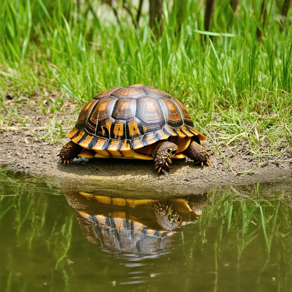 Box Turtle Near Pond