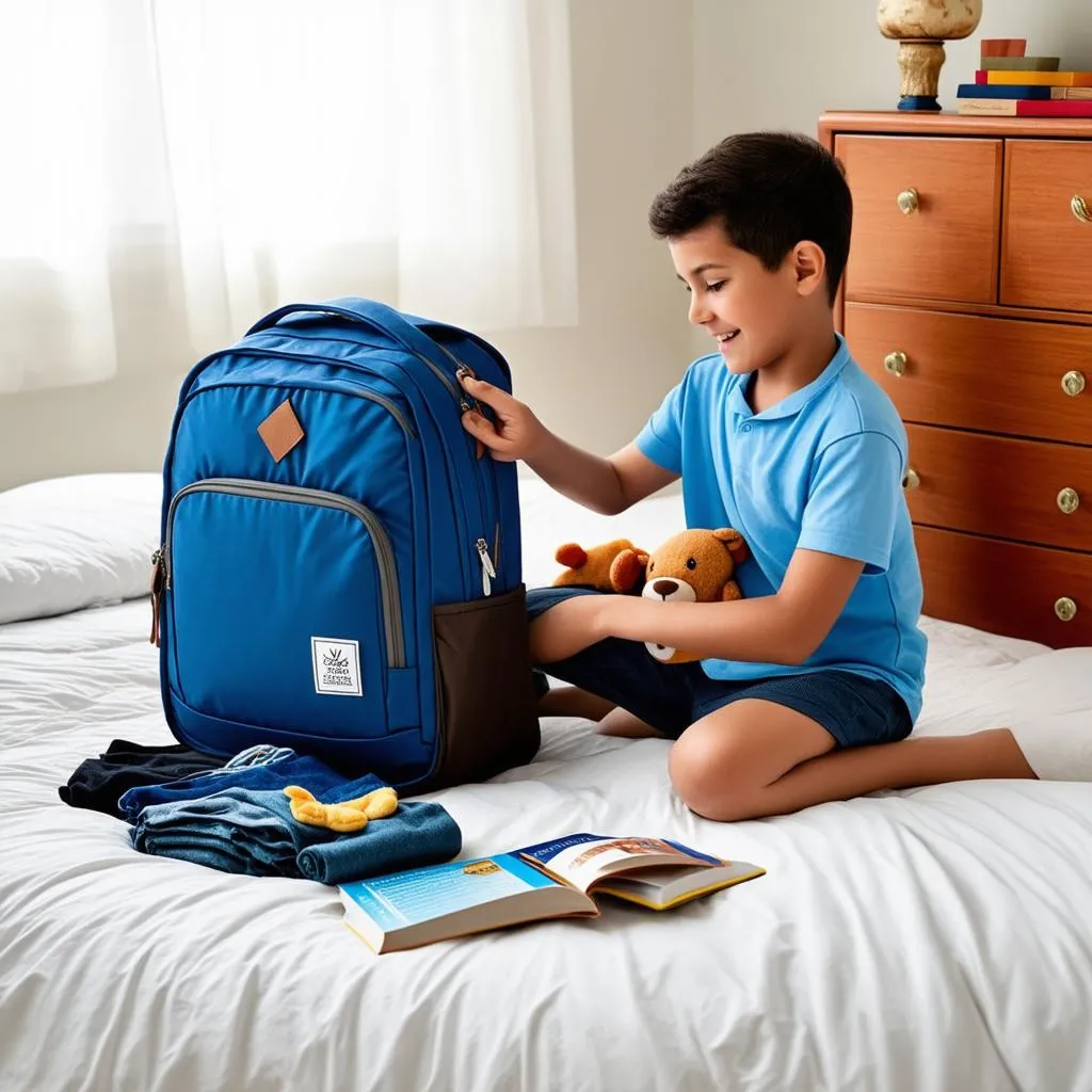 Boy Packing Backpack for Trip