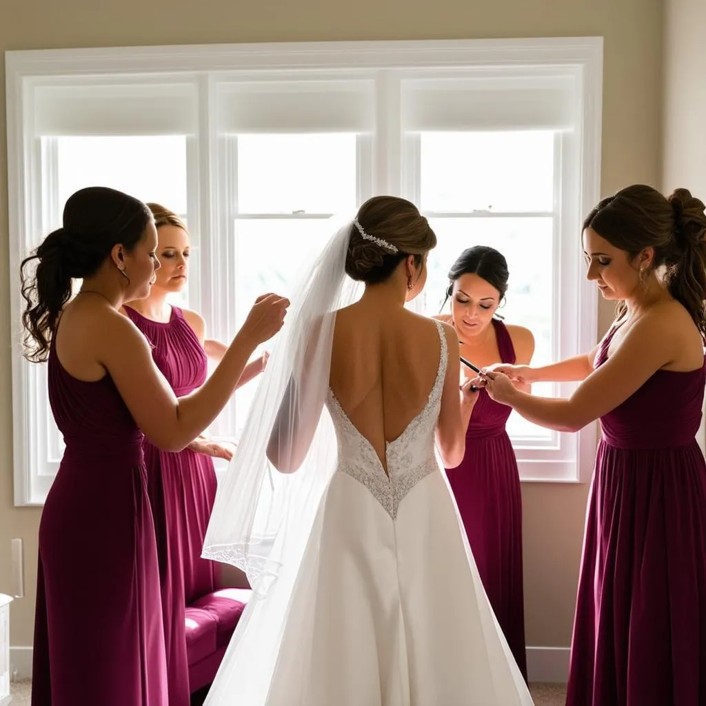 Bride getting ready with bridesmaids