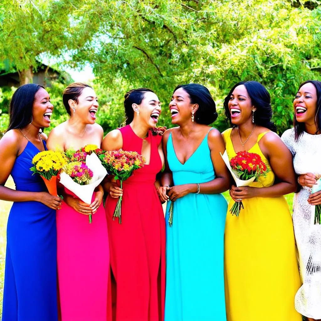 Group of bridesmaids laughing together