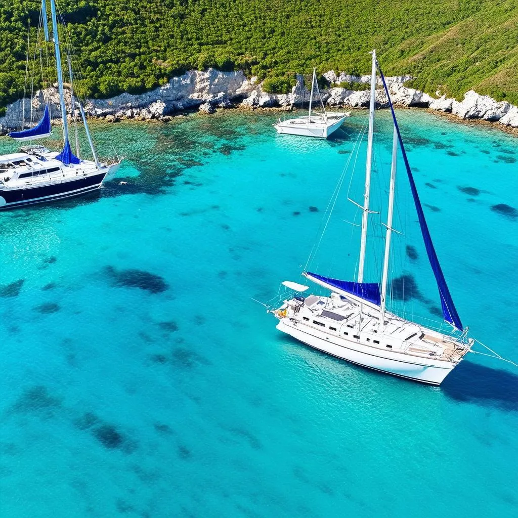 Sailboats anchored in a bay in the British Virgin Islands