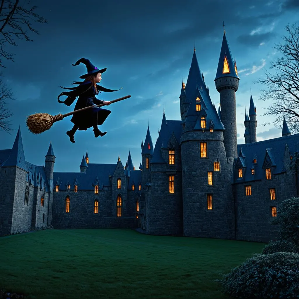 Broomstick Flying Over Hogwarts