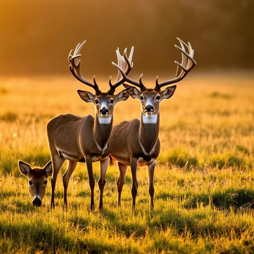 Whitetail bucks in a field