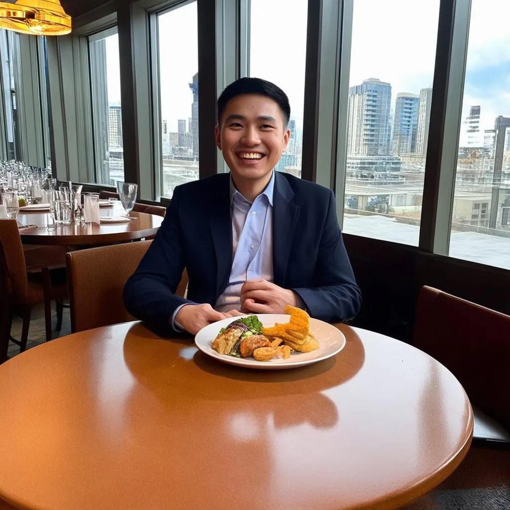 Business Traveler Enjoying a Meal