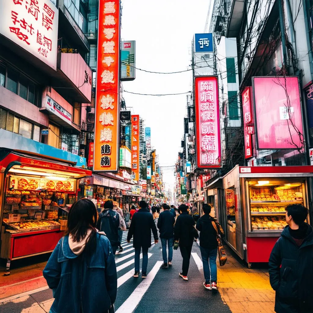 Vibrant Street Scene in Seoul