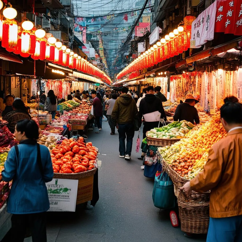 Crowded street market in China