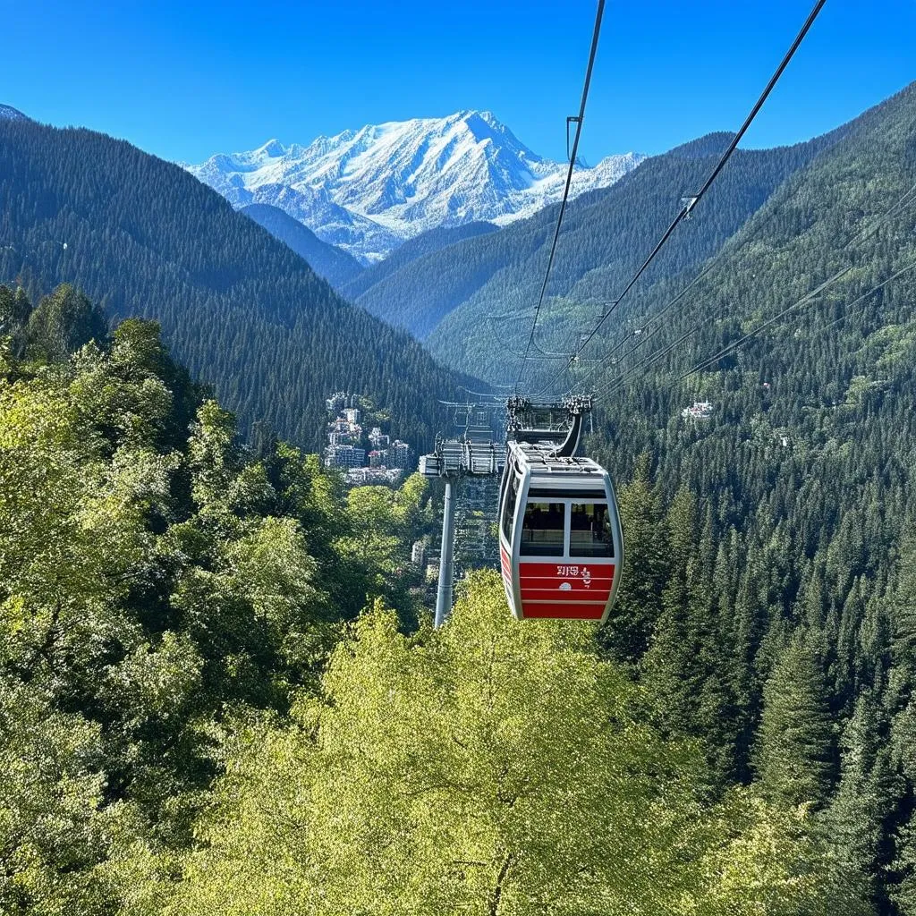 Cable car with a mountain view