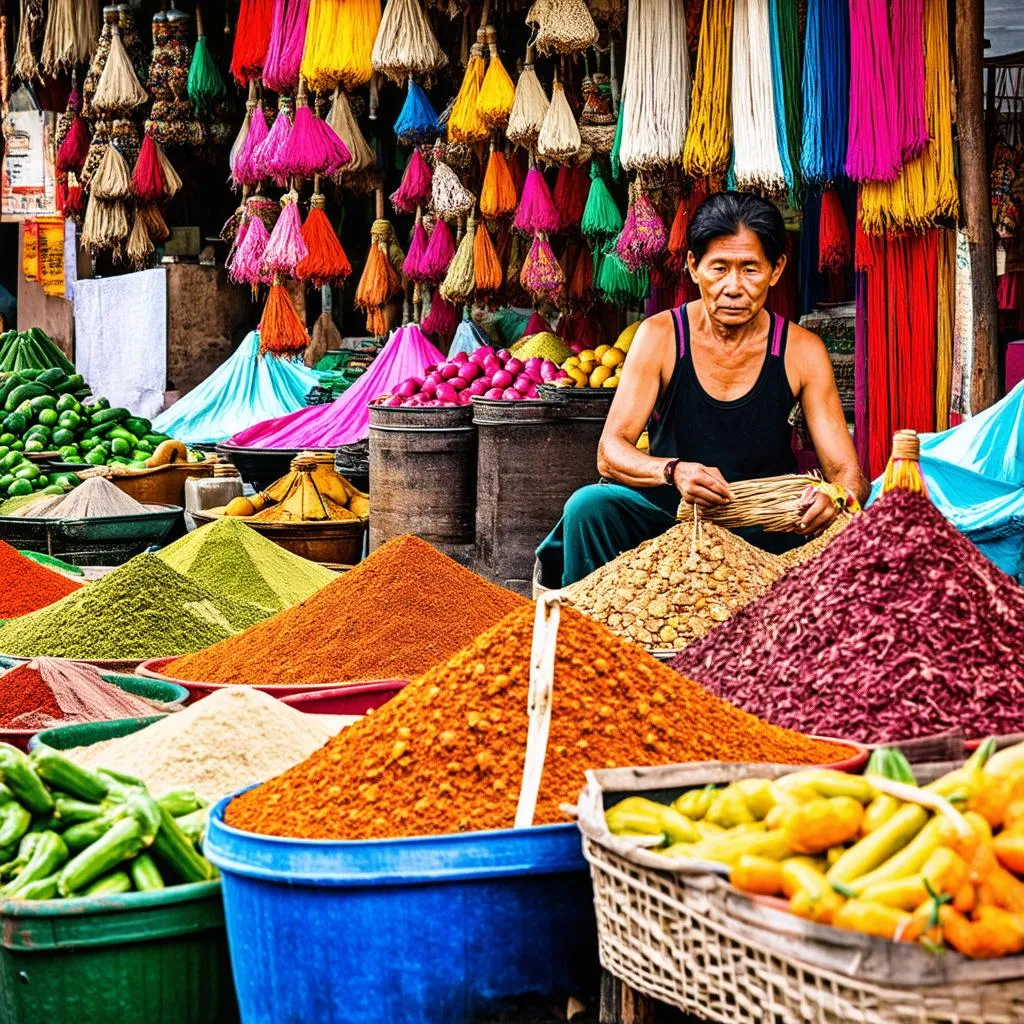 Bustling market scene in Cambodia