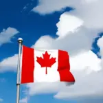 Canadian flag waving in the wind