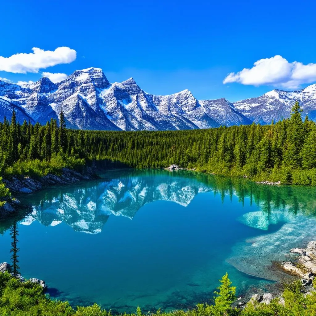 Canadian Rockies mountains reflected in a lake