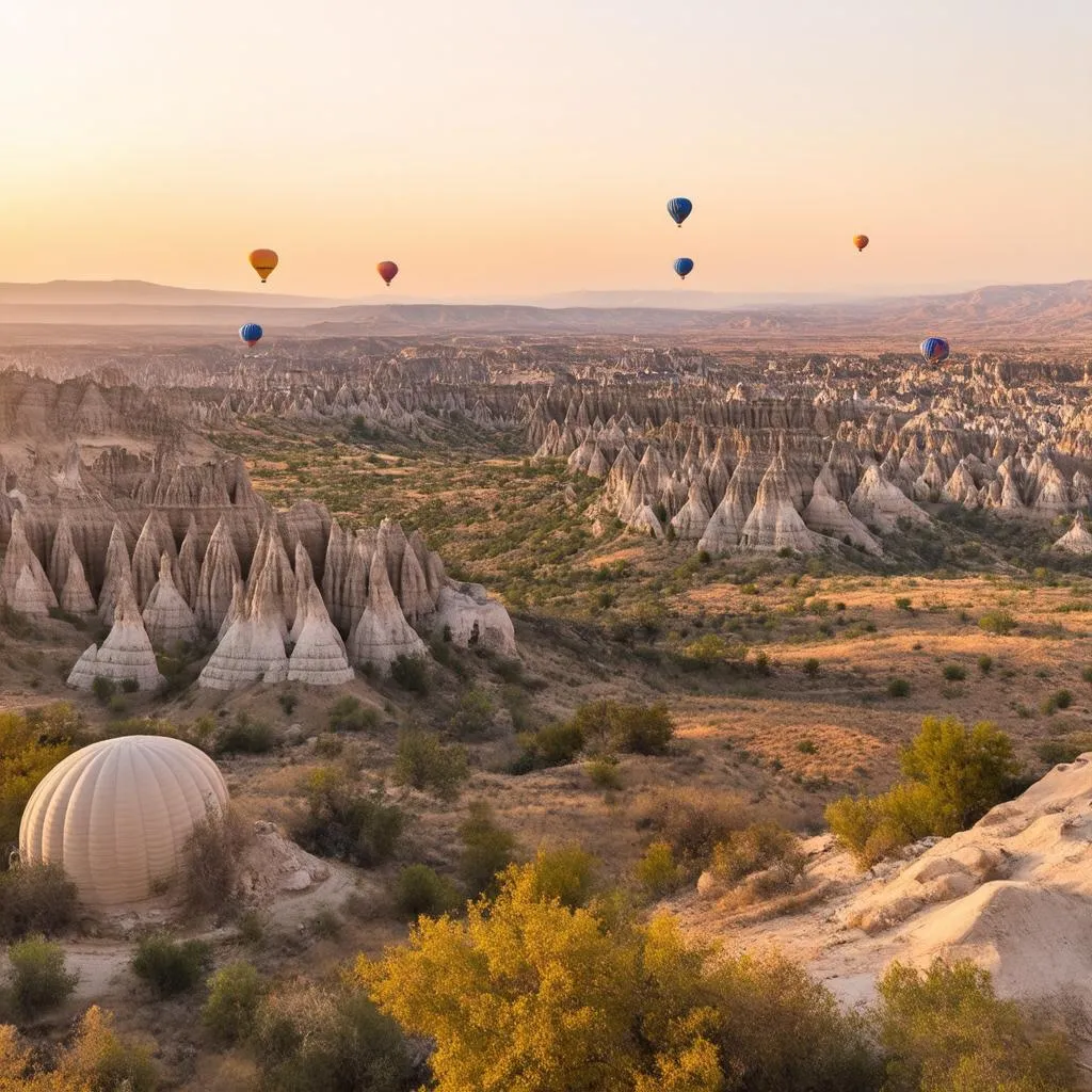 Sunrise over Cappadocia with hot air balloons