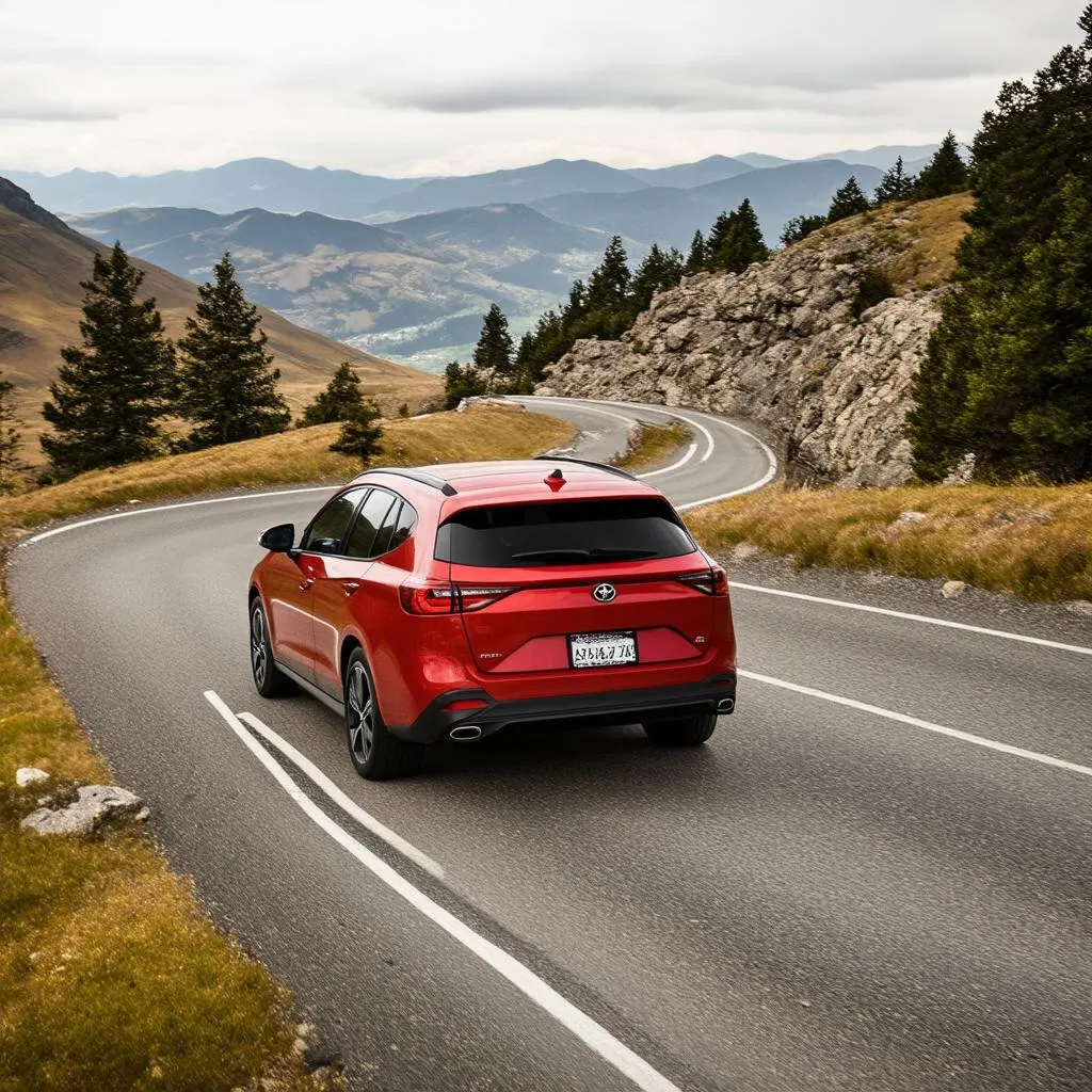 Car approaching on a winding mountain road