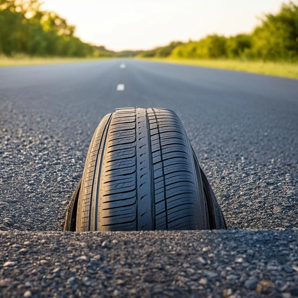 Car tires on road