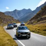 Line of Cars on a Scenic Road Trip