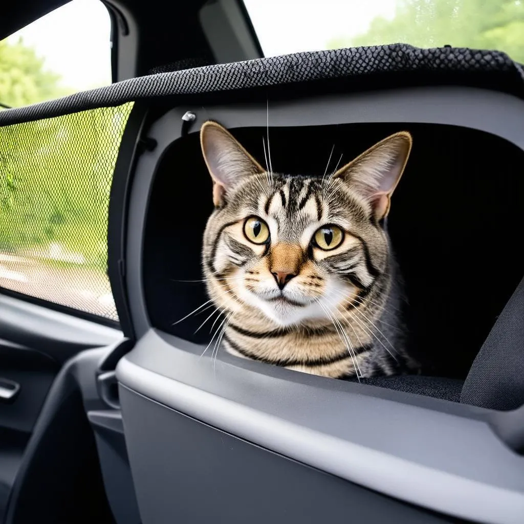 Cat in Carrier in Car