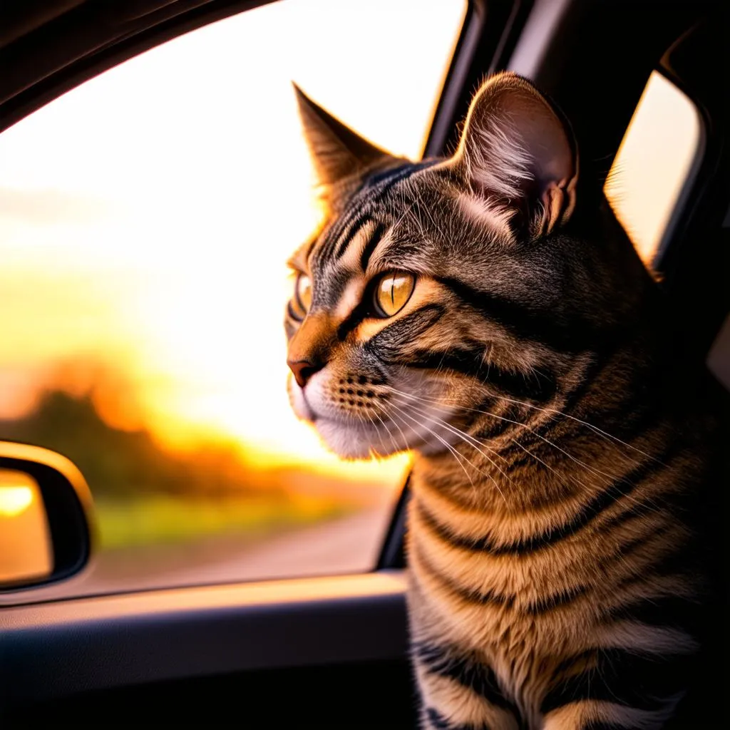 Cat traveling in car