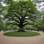 Central Park oak tree with a circular path around it