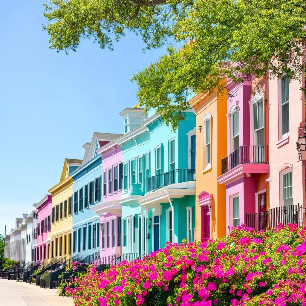 Colorful Houses on Rainbow Row in Charleston