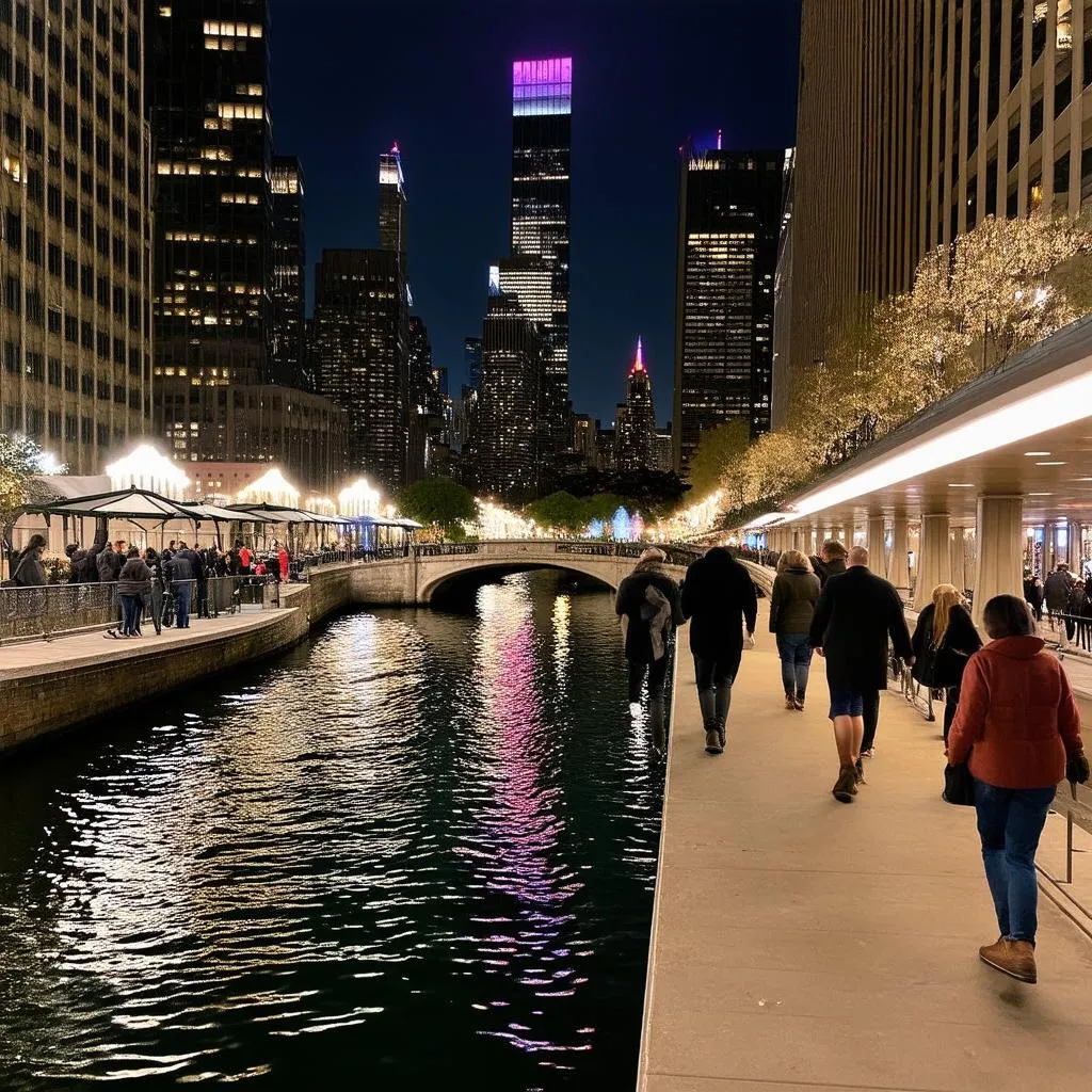 Chicago Riverwalk at night