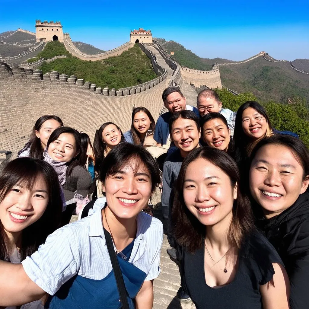 Group of tourists visiting the Great Wall of China