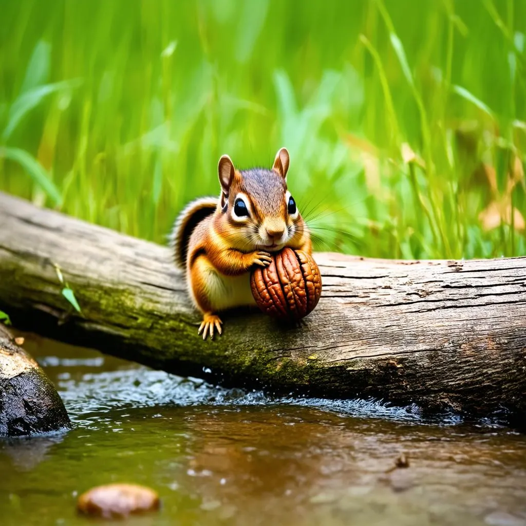 Chipmunk crossing a stream