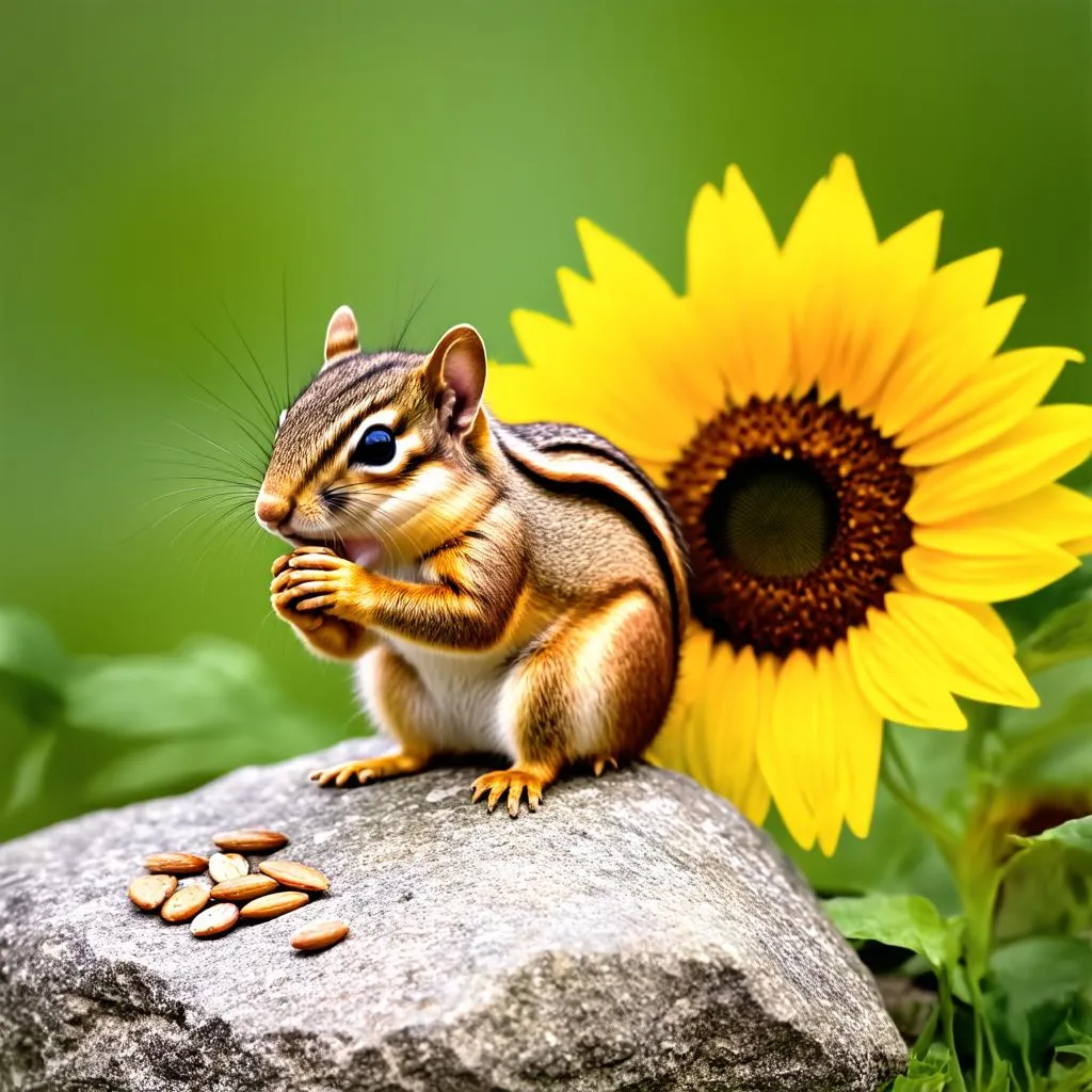 Chipmunk enjoying sunflower seeds