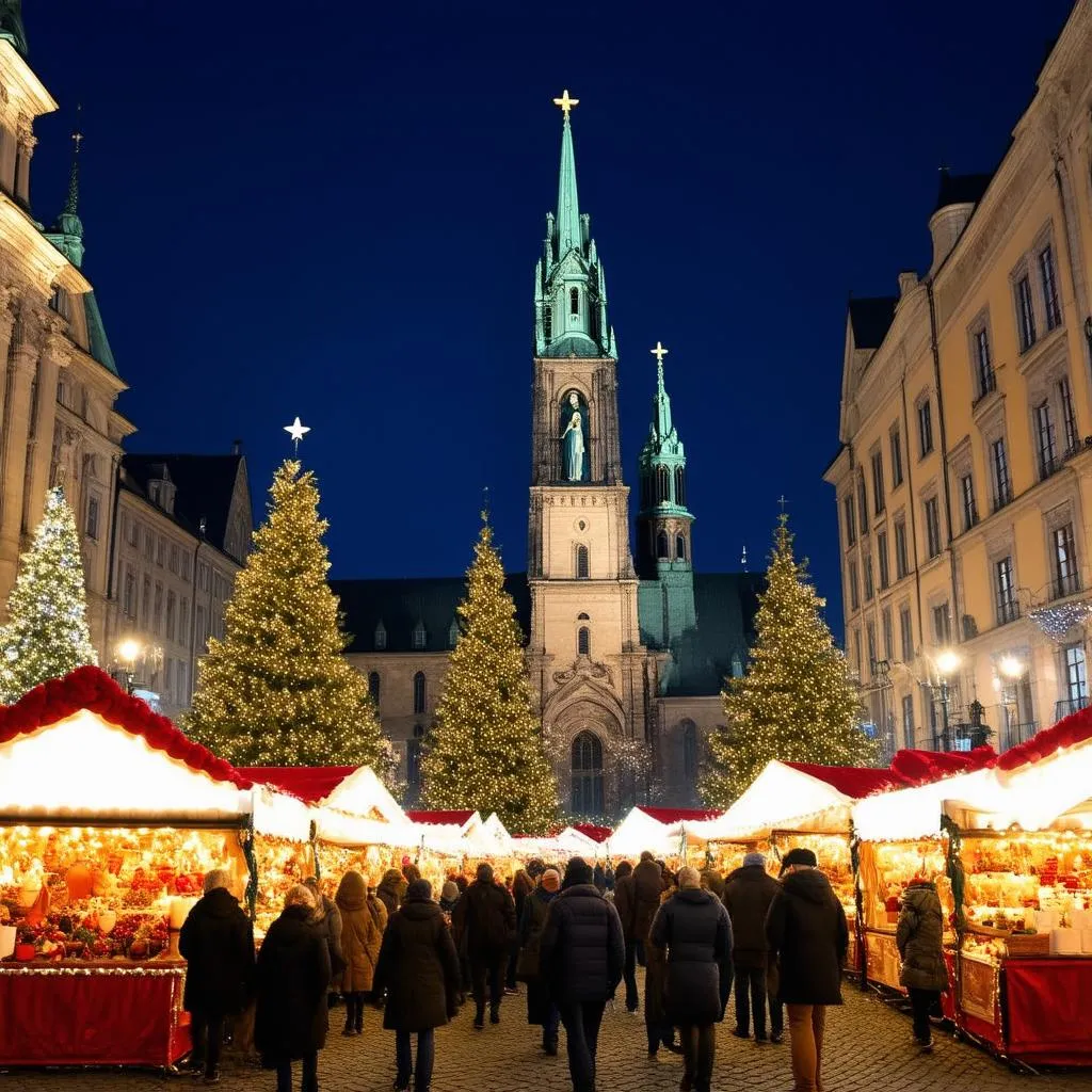 Prague Christmas Market at twilight