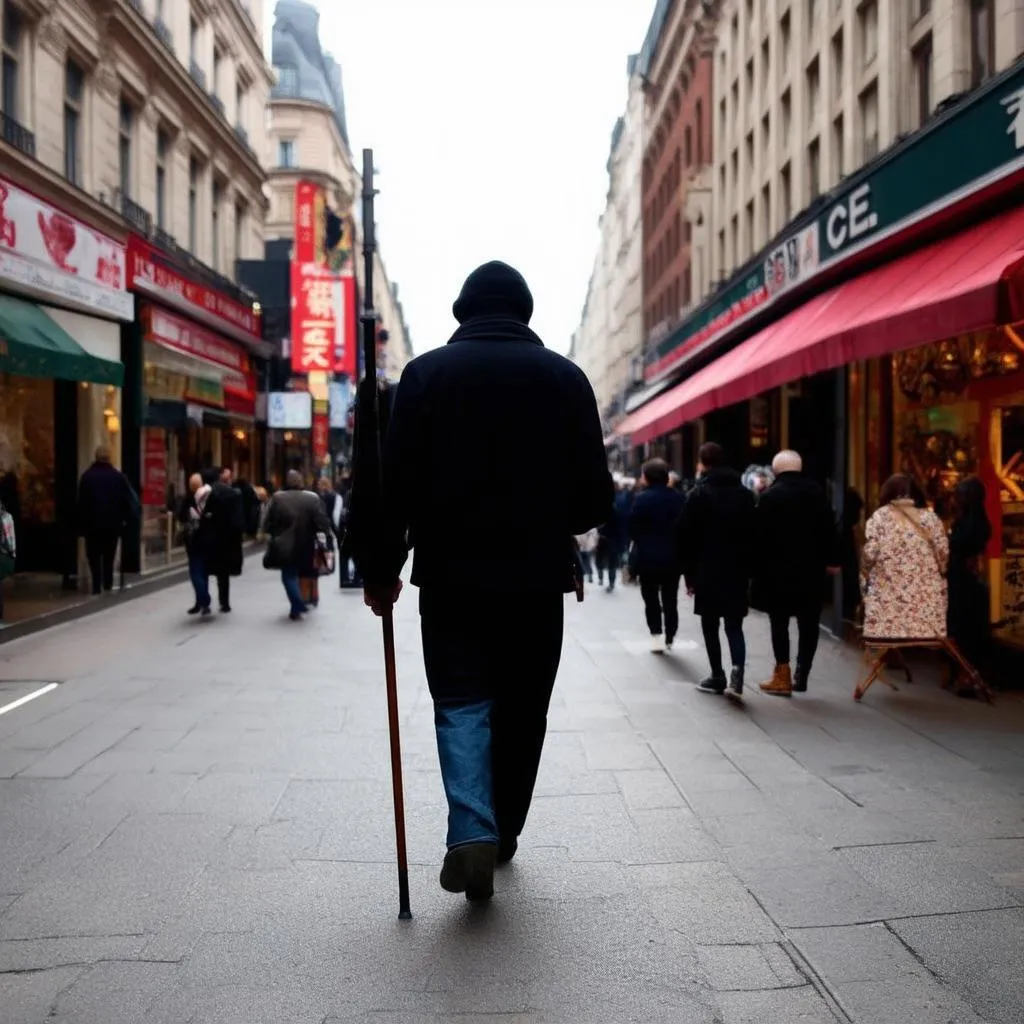 Exploring a city with a stick