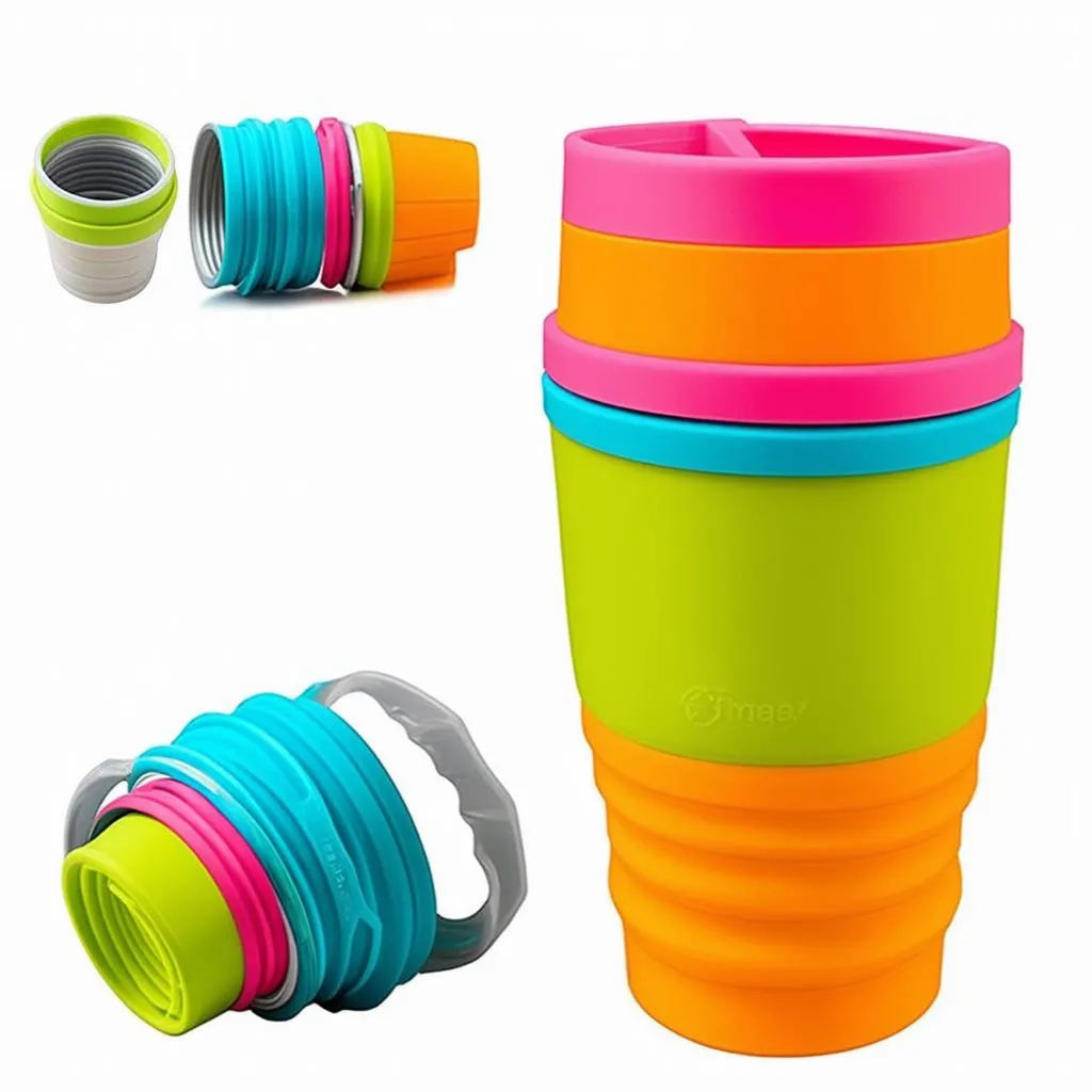 A close-up shot of a colorful collapsible silicone travel mug