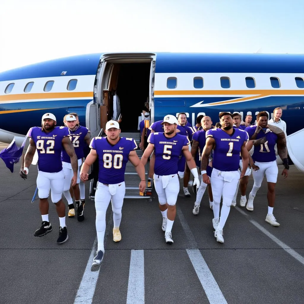 College Football Team Traveling by Plane