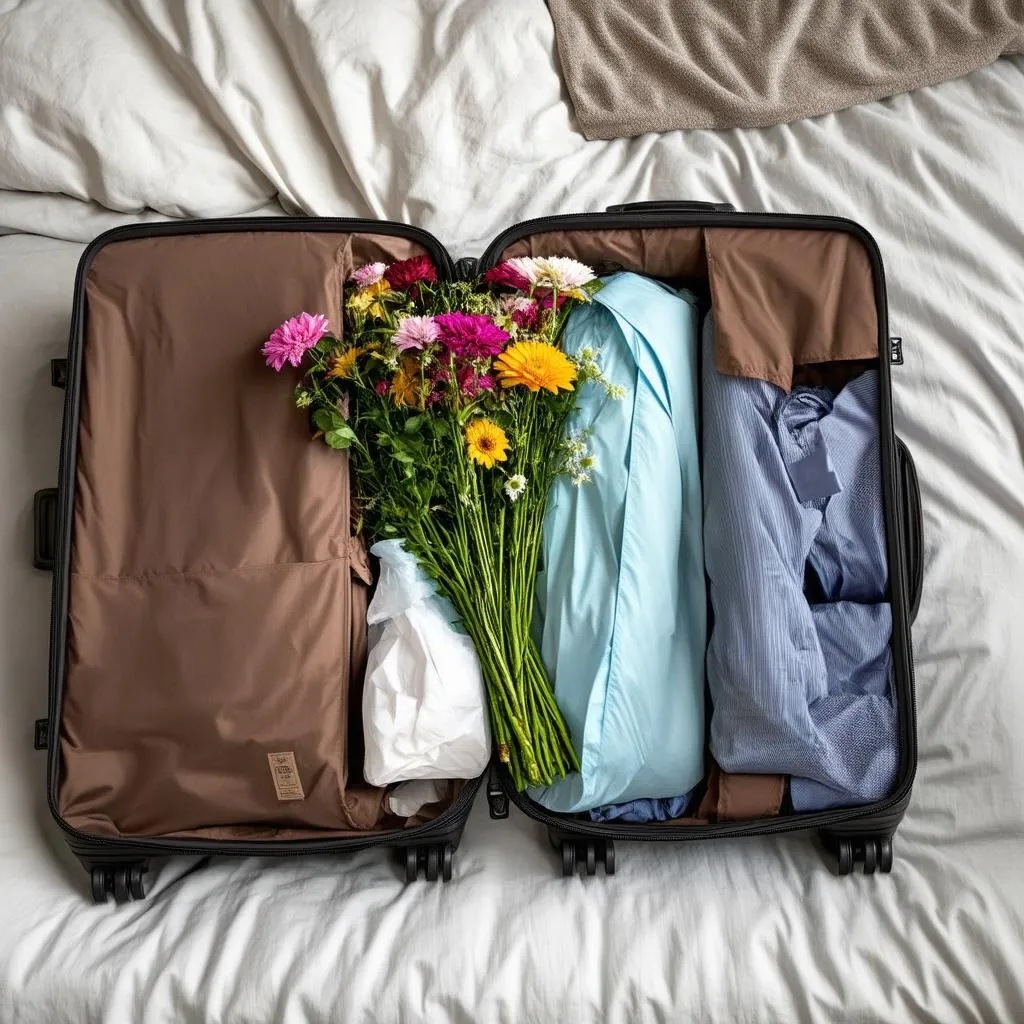 flowers suitcase travel packing