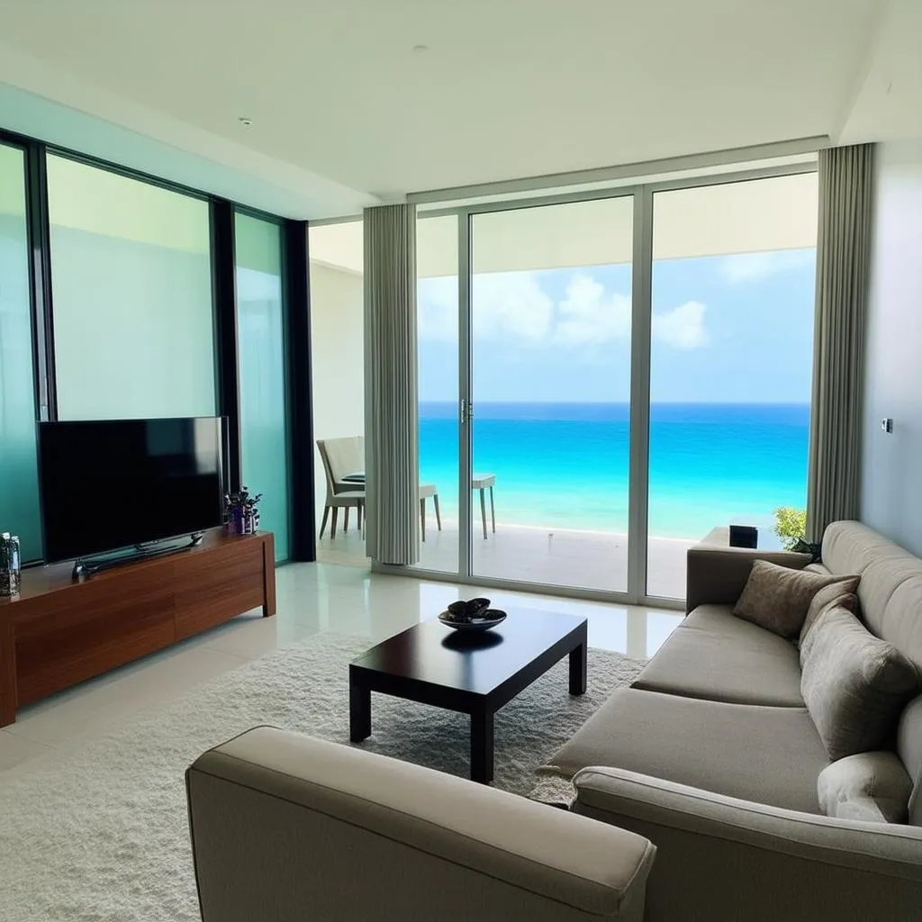 Modern and spacious living room in a condotel