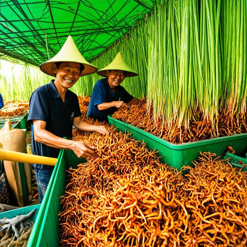 Harvesting Cordyceps in Ben Tre